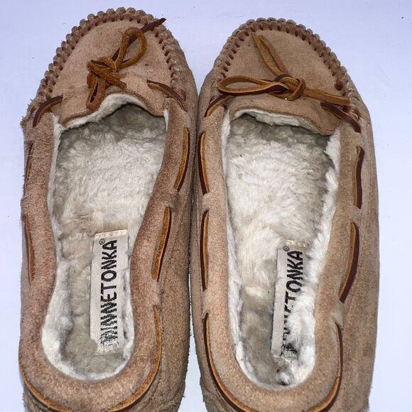 Minnetonka Moccasin Slippers Womens 9M Brown Suede Winter Warm Comfort Loafers - Picture 6 of 8